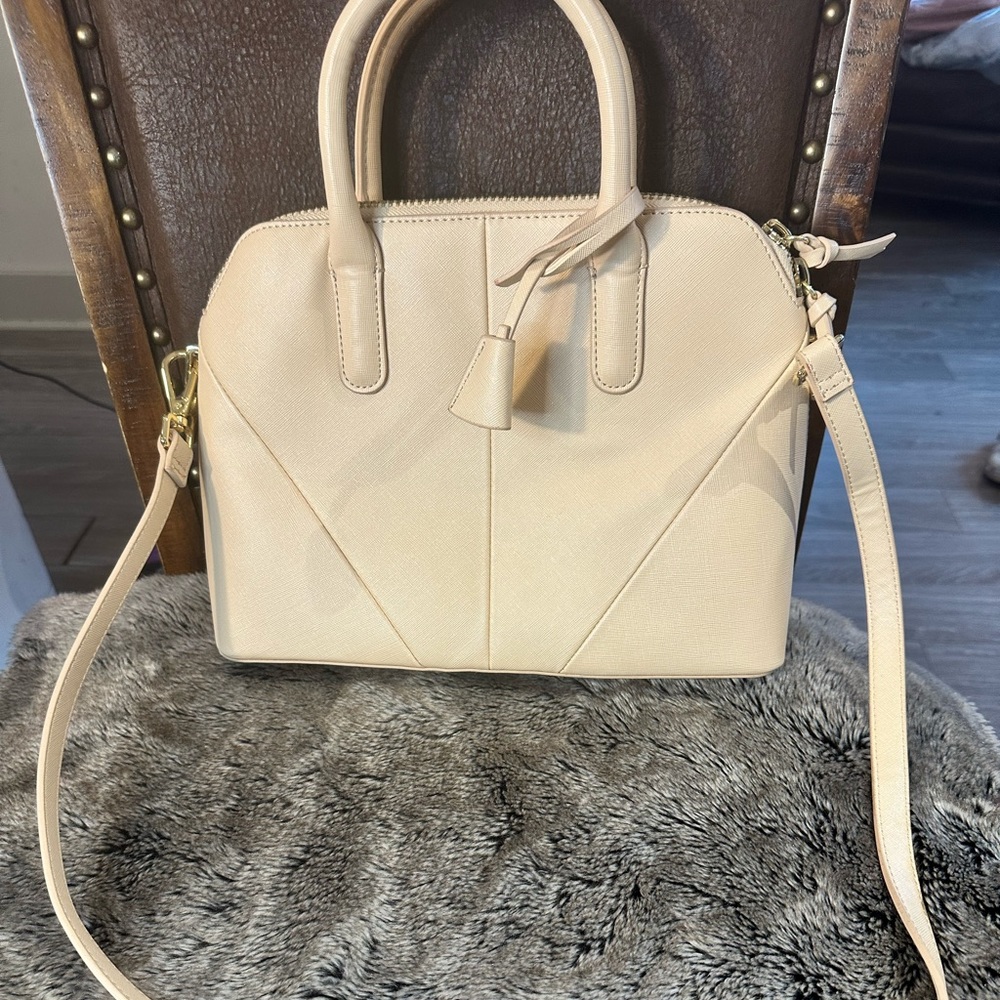 Zara Beige Faux Leather Handle Bag with Removable Crossbody